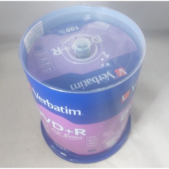 “NEW” Sealed Verbatim DVD+R 100 Pack 4.7GB 16X Speed 120 mins. (Verbatim #96575) - Picture 7 of 8